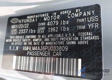 2023 Hyundai Elantra Hybrid Blue from USA, damaged, VIN KMHLM4AJ6PU033809